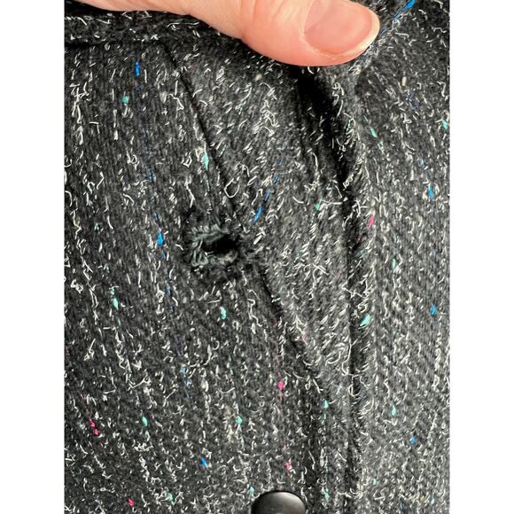 Coat wool charcoal teal pink blue high neck leather trim - Picture 11 of 14